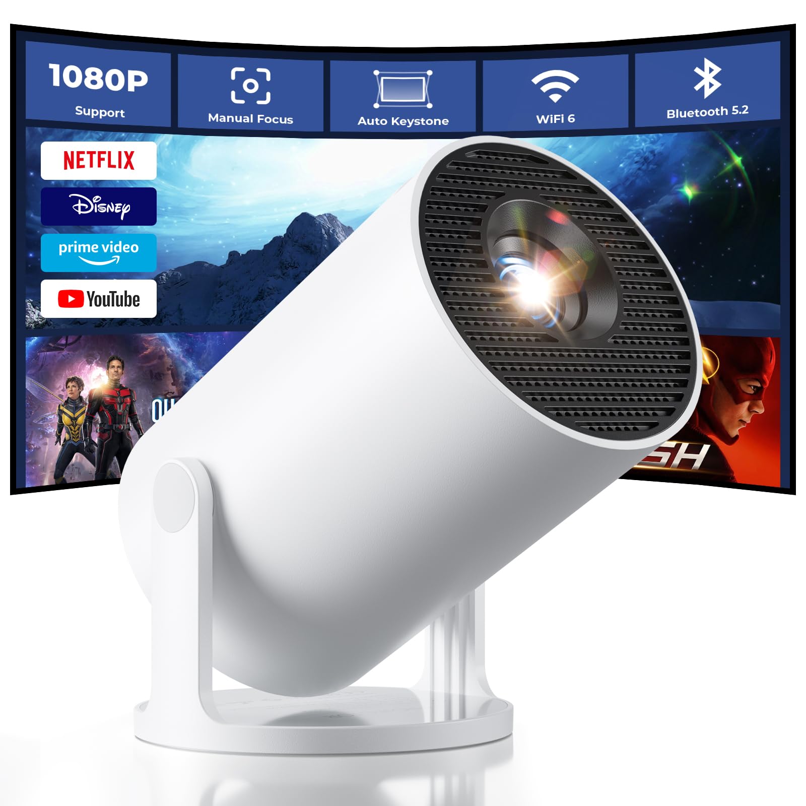 CineBeam Pro™ Smart Portable Projector – 1080P WiFi 6 Bluetooth Mini Home Cinema