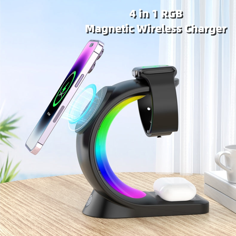 GlowCharge™ 4-in-1 Magnetic Wireless Charging Station with RGB Light