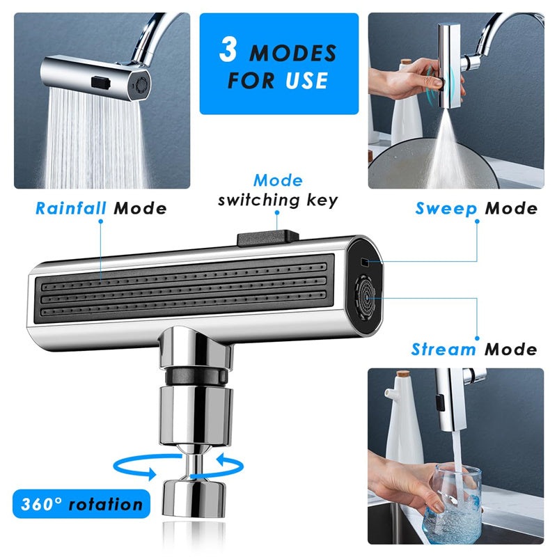 AquaFlow™ 360° Rotating Waterfall Faucet Extender – Splash-Proof Universal Kitchen Nozzle