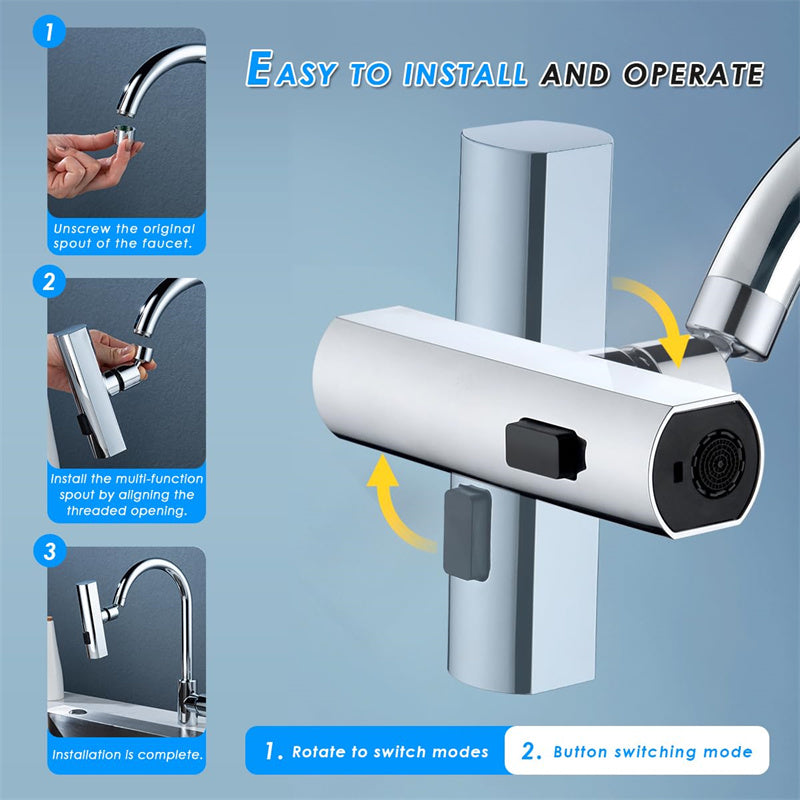 AquaFlow™ 360° Rotating Waterfall Faucet Extender – Splash-Proof Universal Kitchen Nozzle