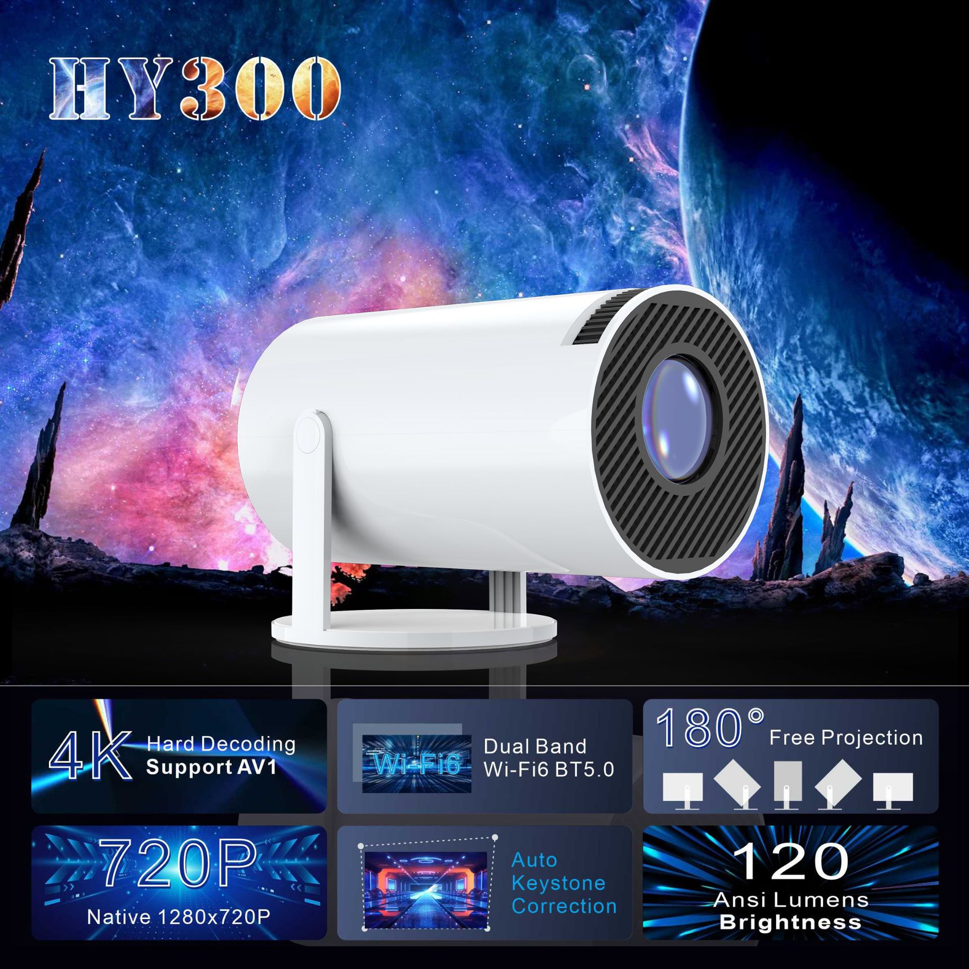 CineBeam Pro™ Smart Portable Projector – 1080P WiFi 6 Bluetooth Mini Home Cinema